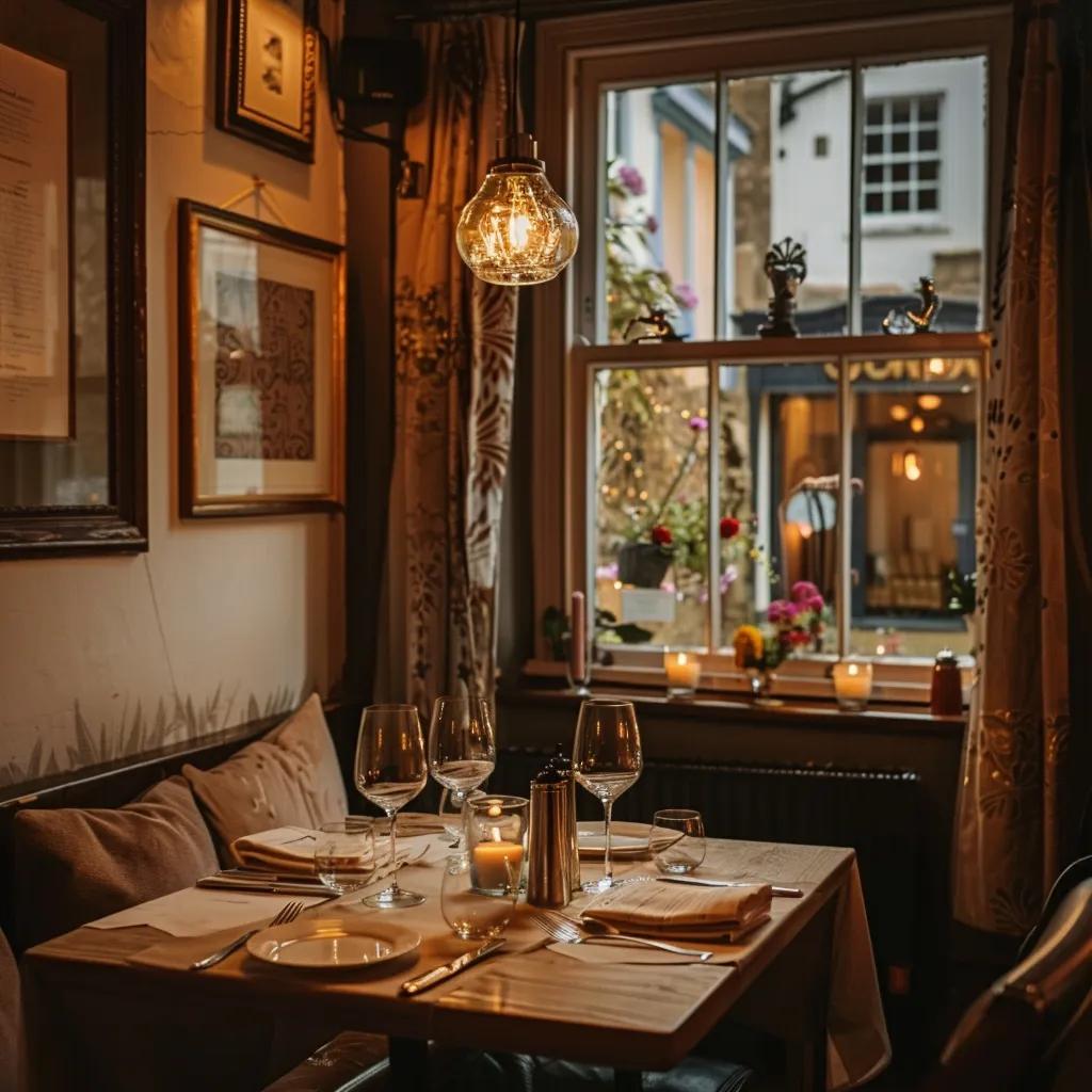A romantic table for two set in an intimate Brighton restaurant, perfect for a date night.