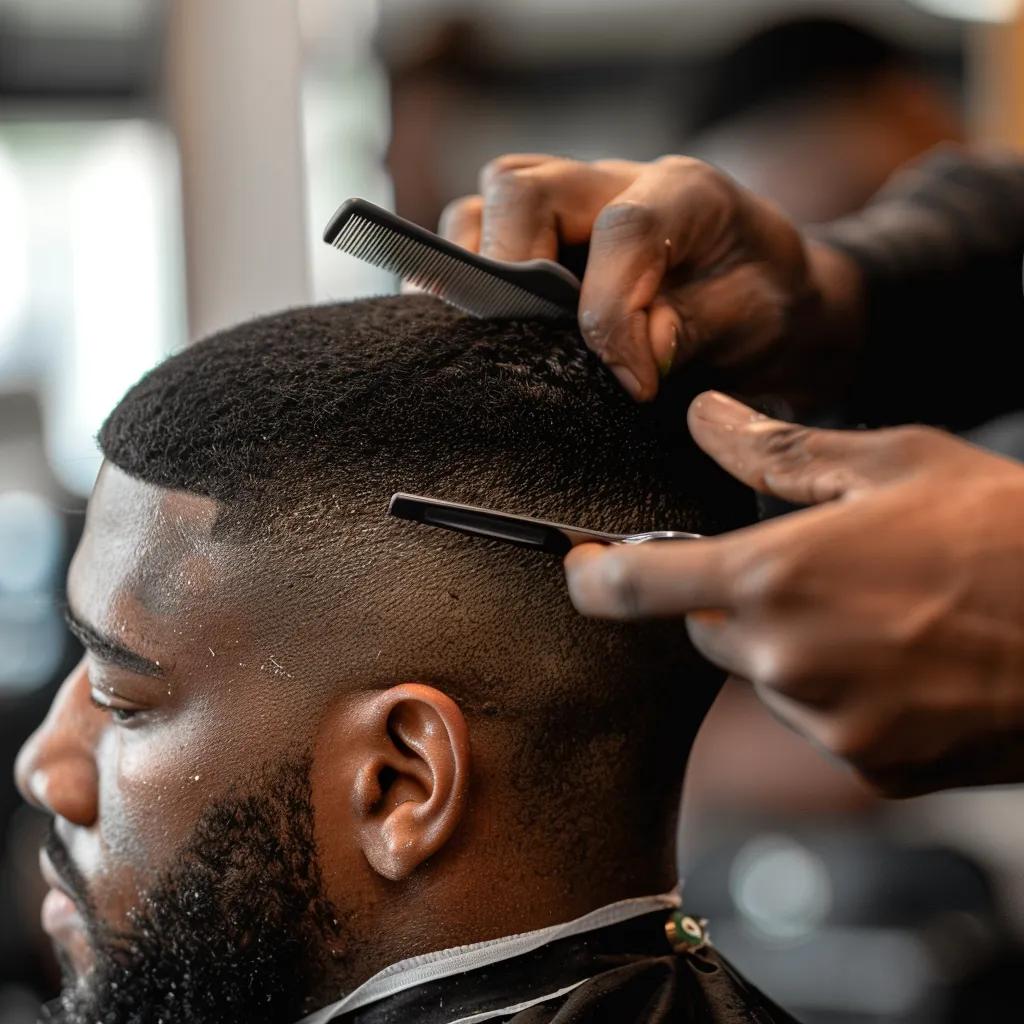 Barber performing a skin fade haircut with precision tools, highlighting expert barbering skills in Brighton