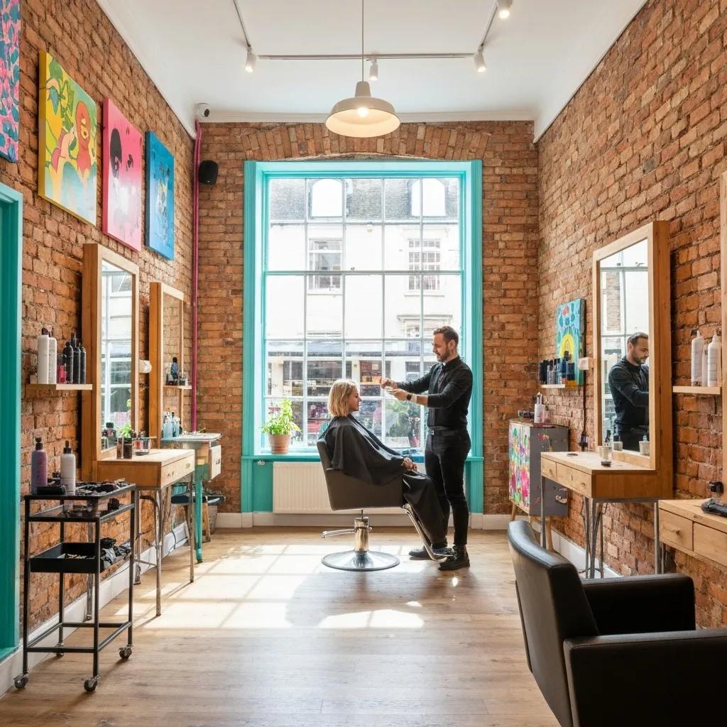 Brighton hair salon interior with stylist and client, showcasing creativity and expertise