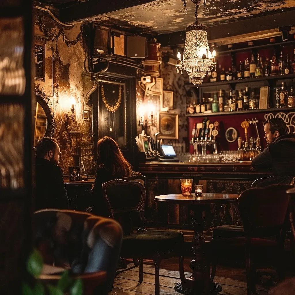 Interior of a secret speakeasy bar in Brighton with vintage decor and intimate atmosphere