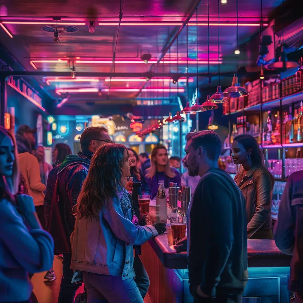 Vibrant bar scene in Brighton showcasing nightlife with patrons enjoying drinks and lively atmosphere