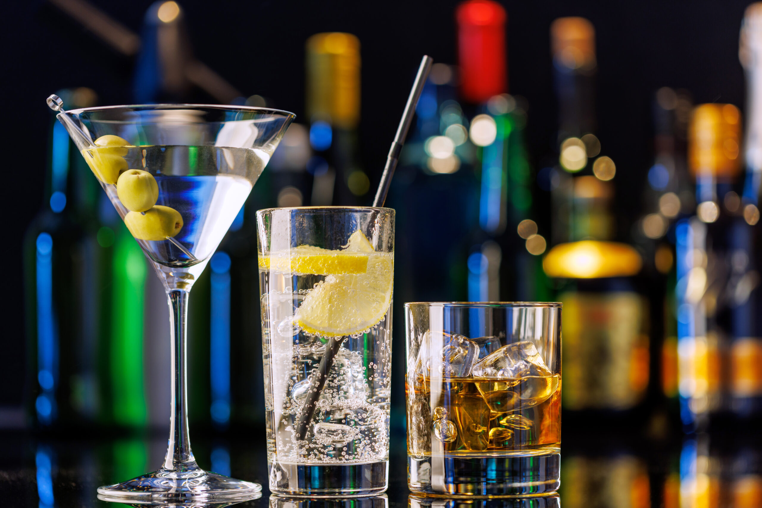 Various Cocktails On A Bar Table 