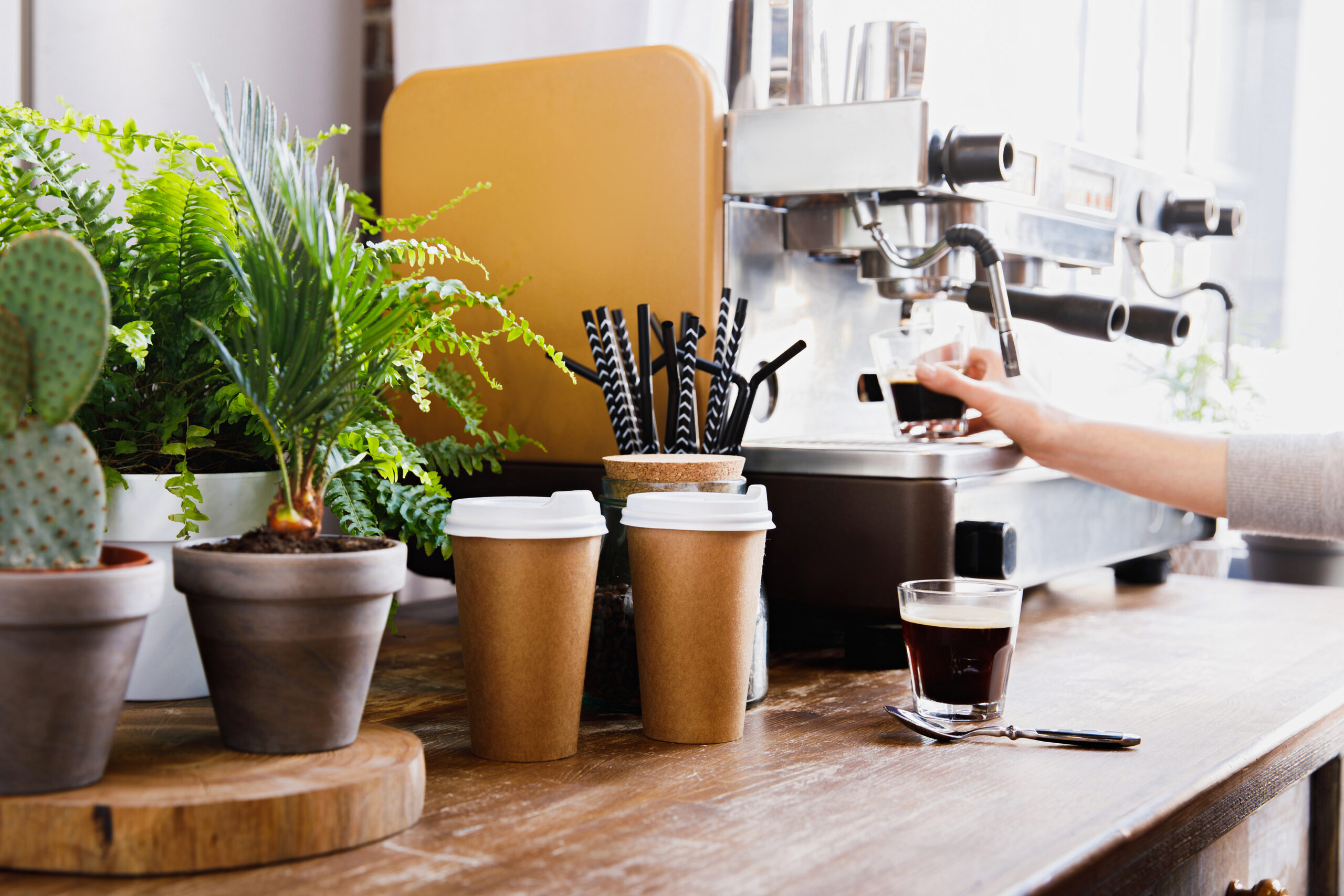 Close Up View Of Barista Preparing Coffee