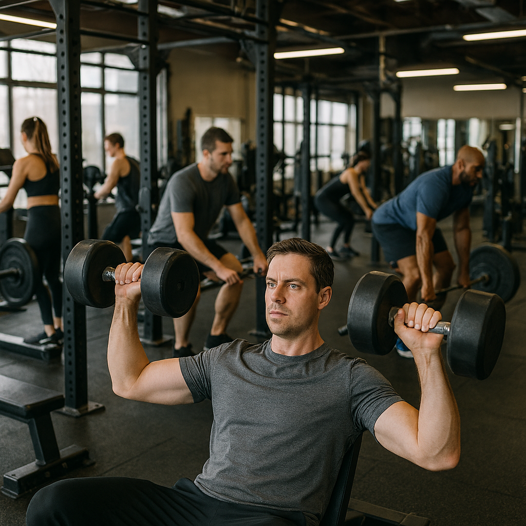 jpeg (7) A man lifts dumbbells whilst sat down in the gym
