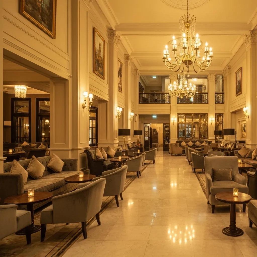 A plush lobby at one of the best hotels in Brighton, showcasing elegant décor and a welcoming atmosphere