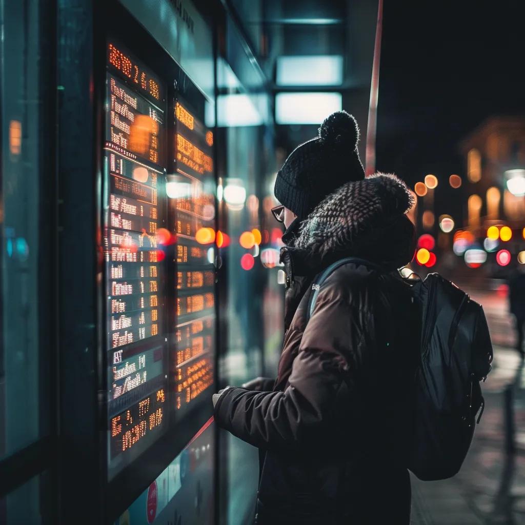 someone looks at a bus timetable