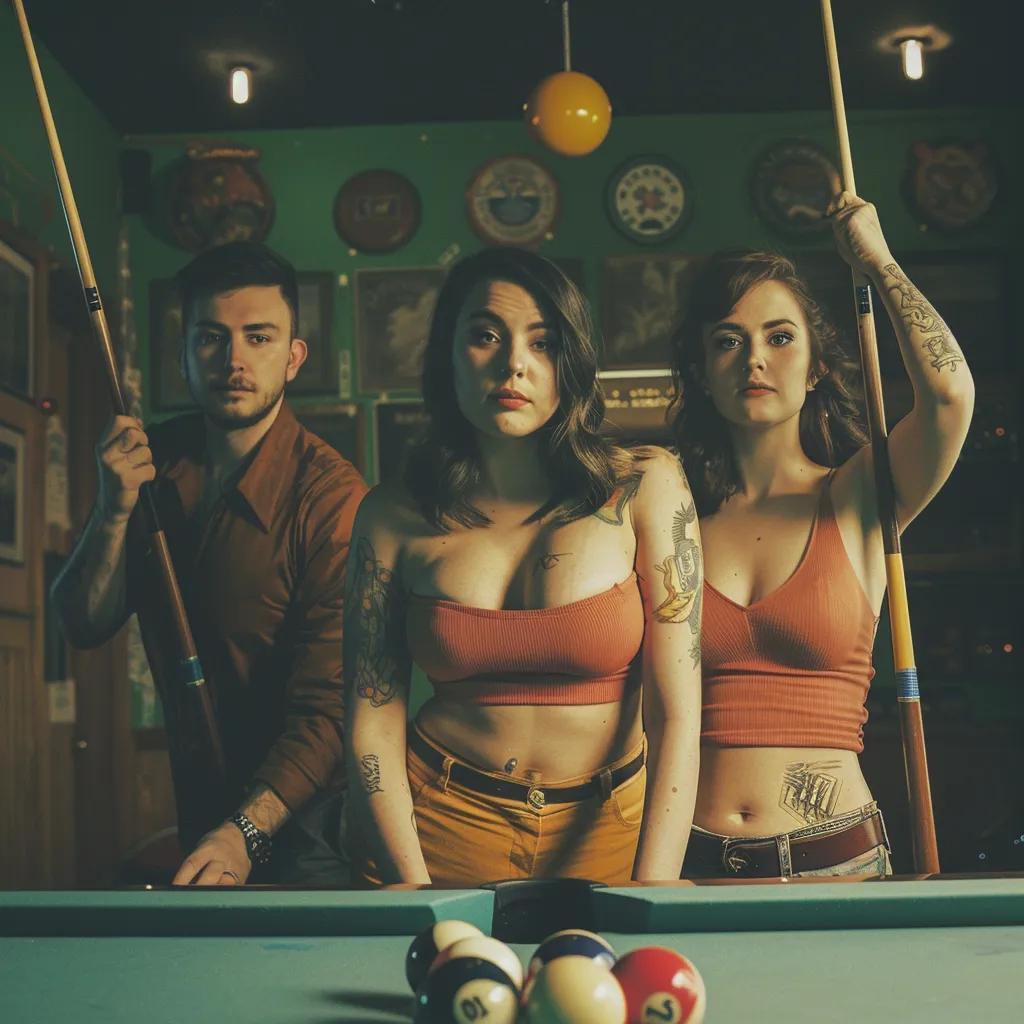 people posing with pool cues