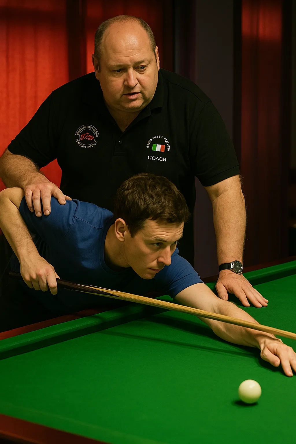 A man getting coached at one of the snooker clubs in brighton 