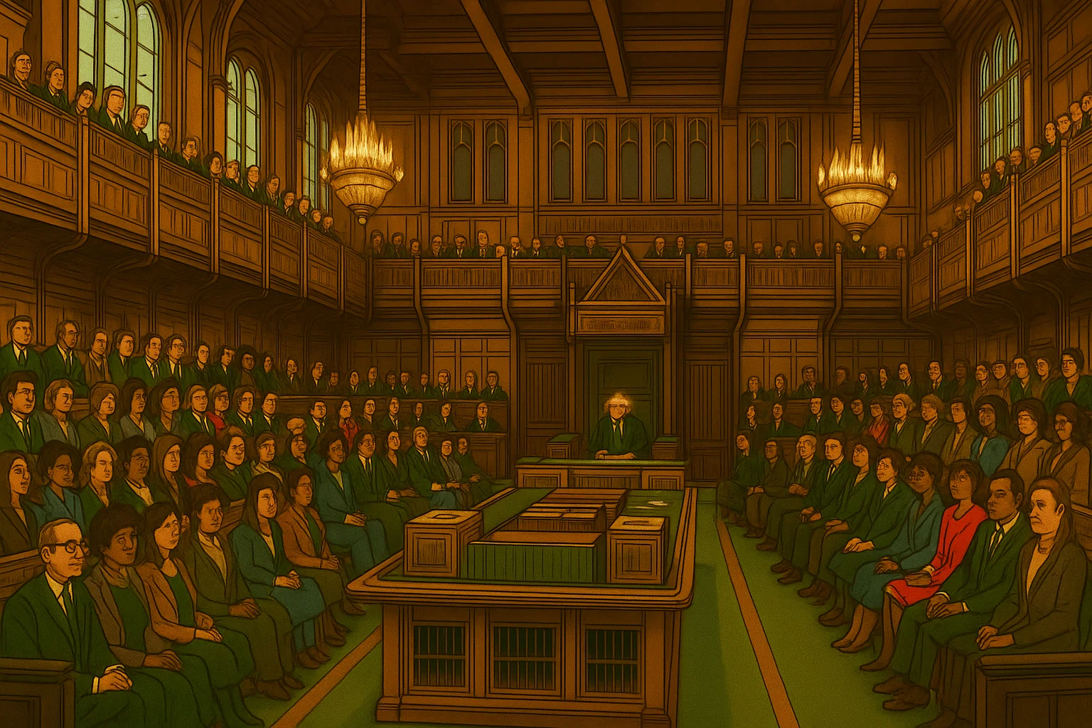 Animation of Mps filling the seats of the houses of parliament in the UK