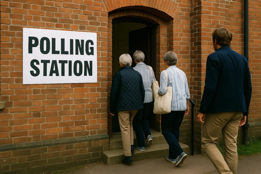 Voters walking in to a polling station in Brighton