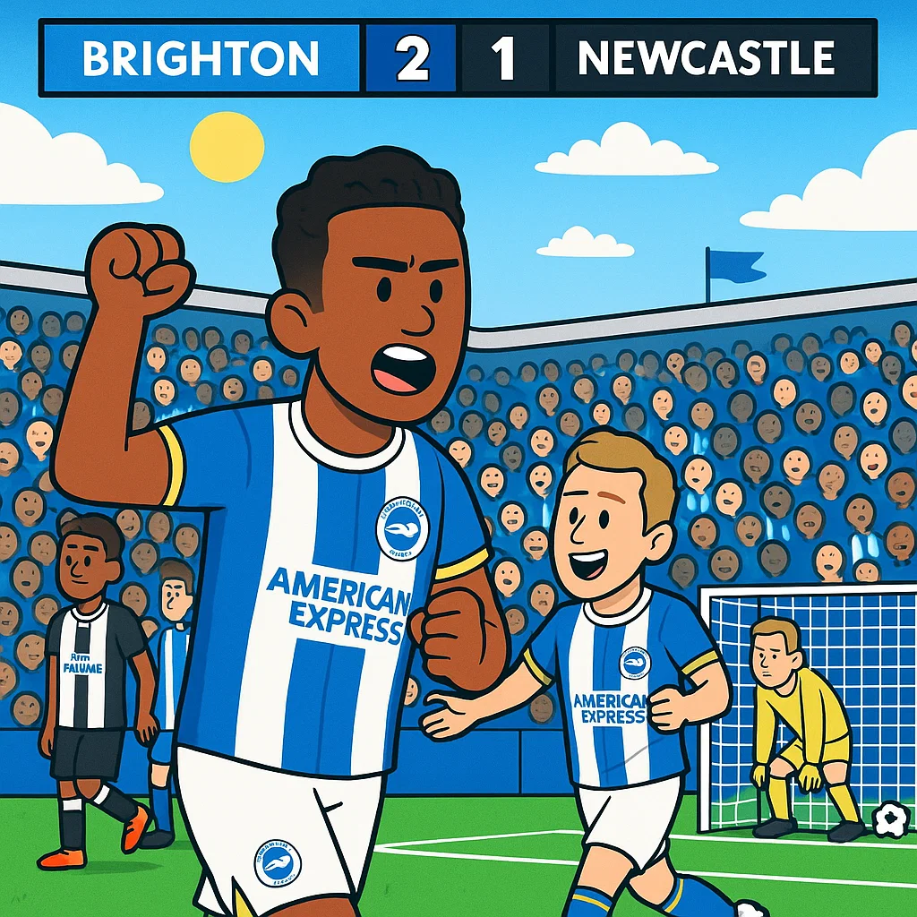 Animation of Brighton 2-1 Newcastle with Danny Welbeck celebrating