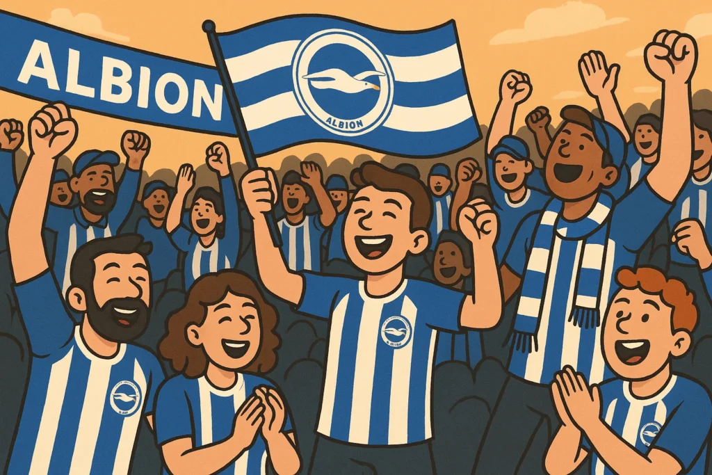 nimation of celebrating Brighton football fans