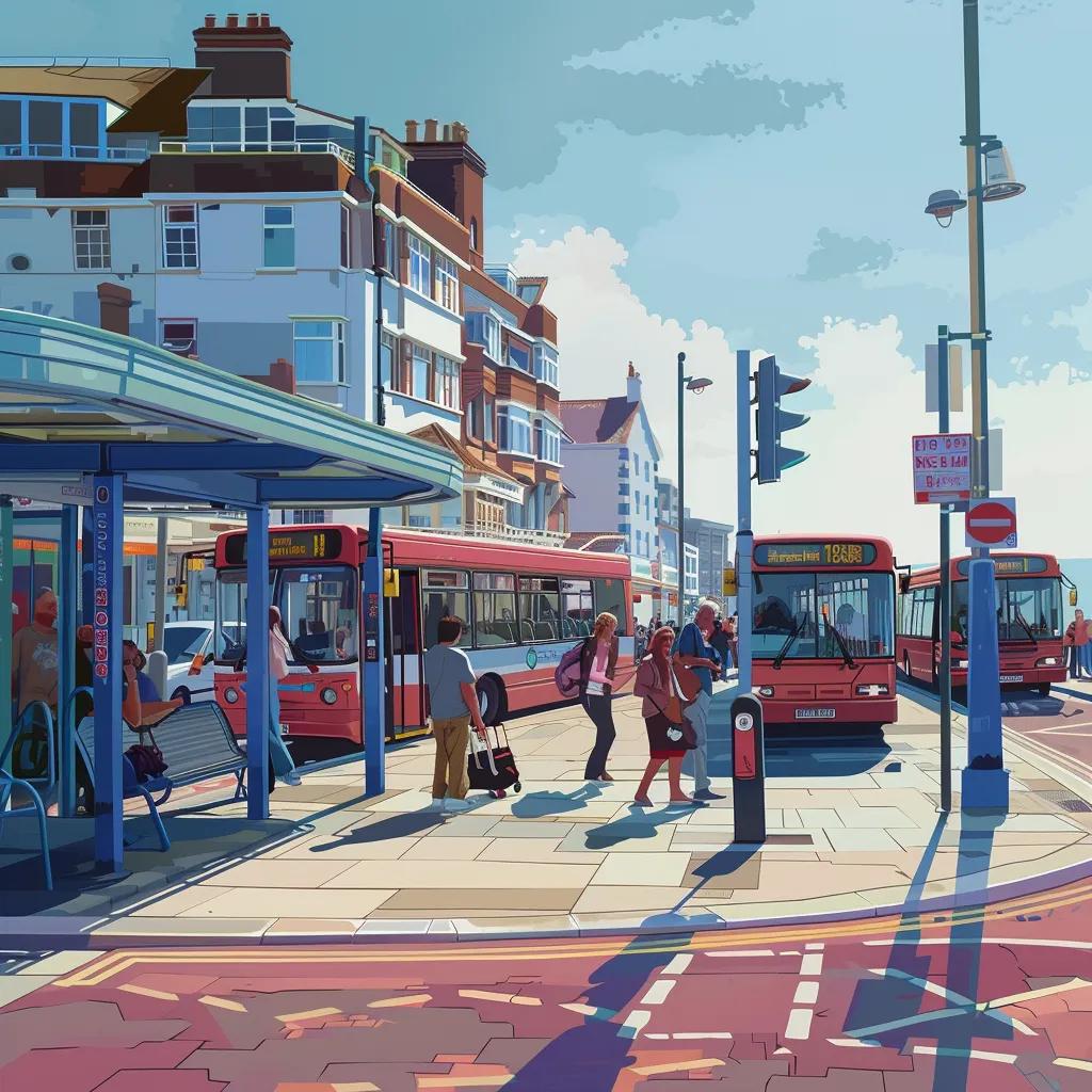 Brighton bus stop with passengers and clear signage