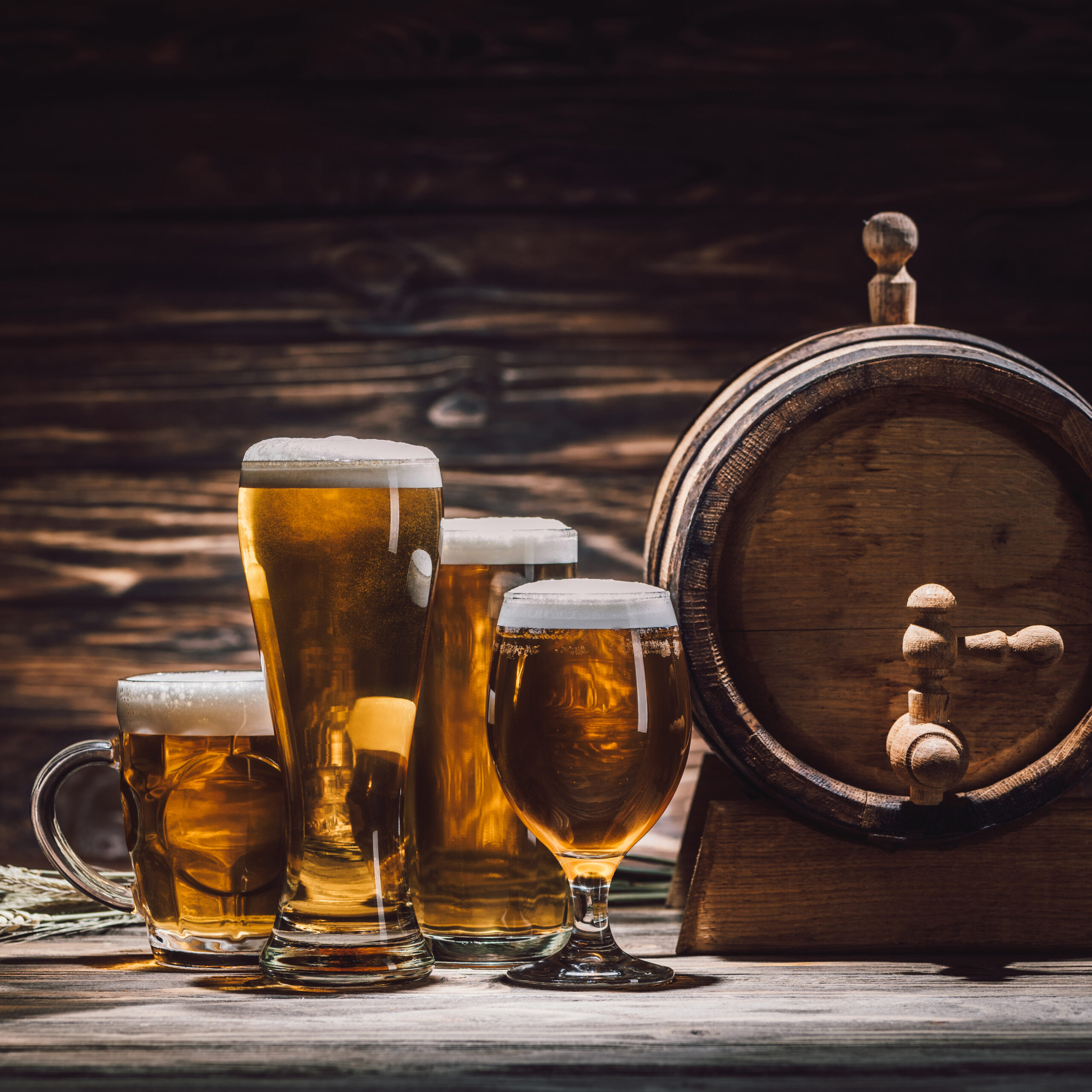 Glasses Of Delicious Beer And Small Barrel Still at one of the Historic Pubs in Brighton