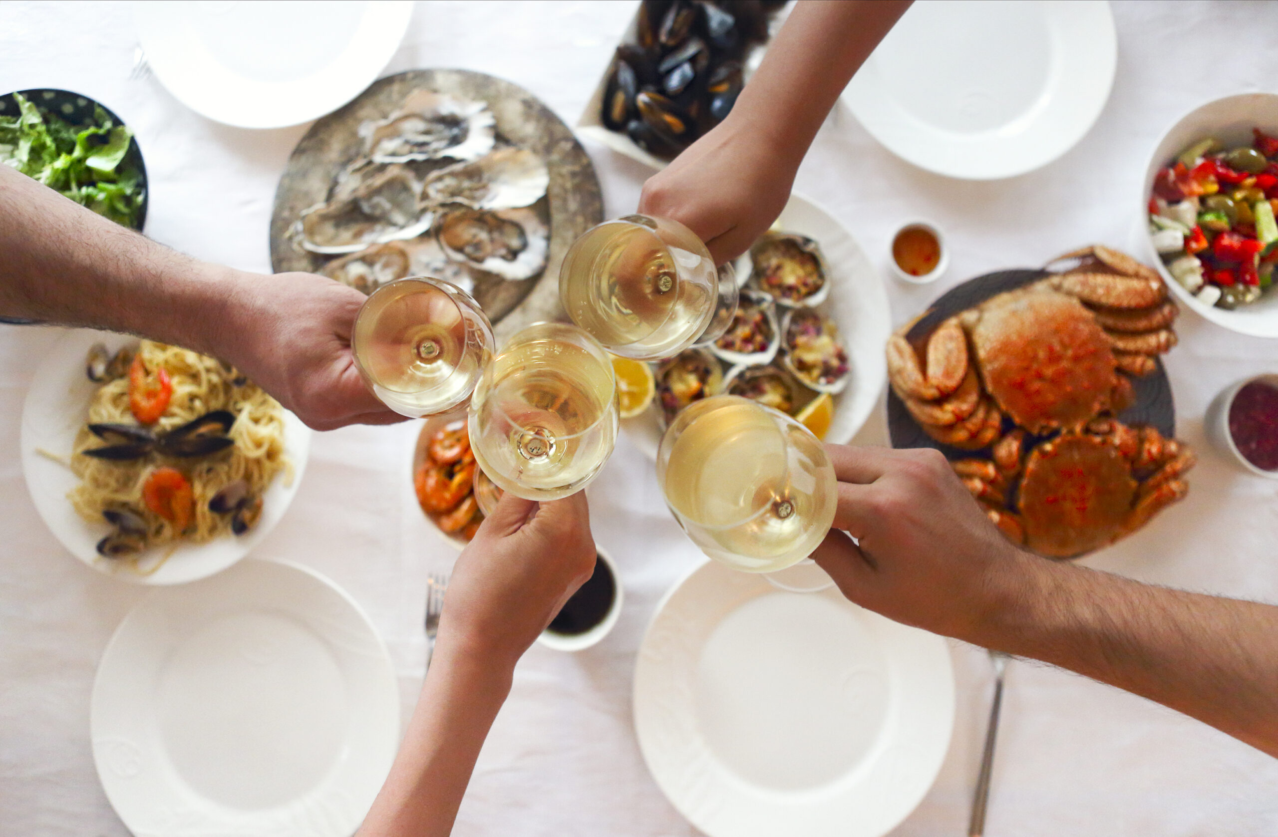 Seafood Feast With White Wine Celebration 