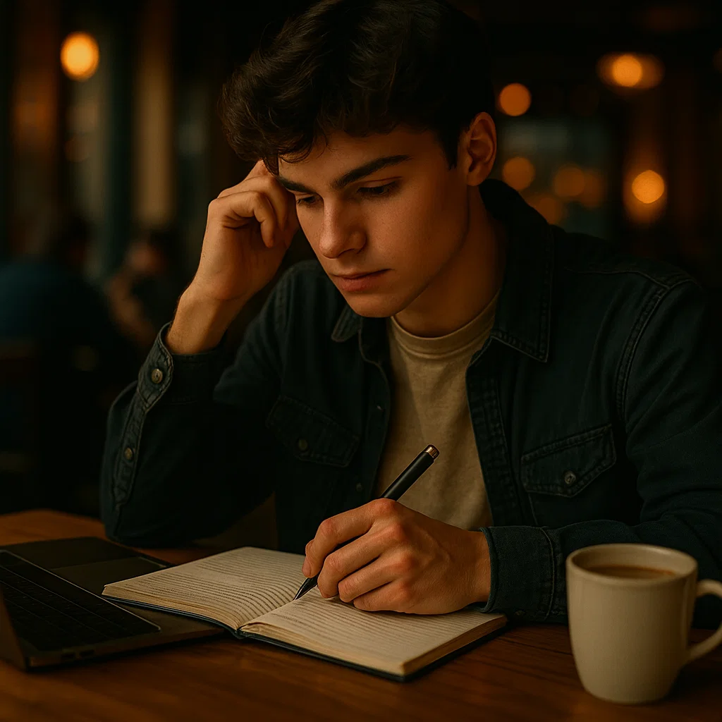 A young man studying at one of the best study spots in Brighton