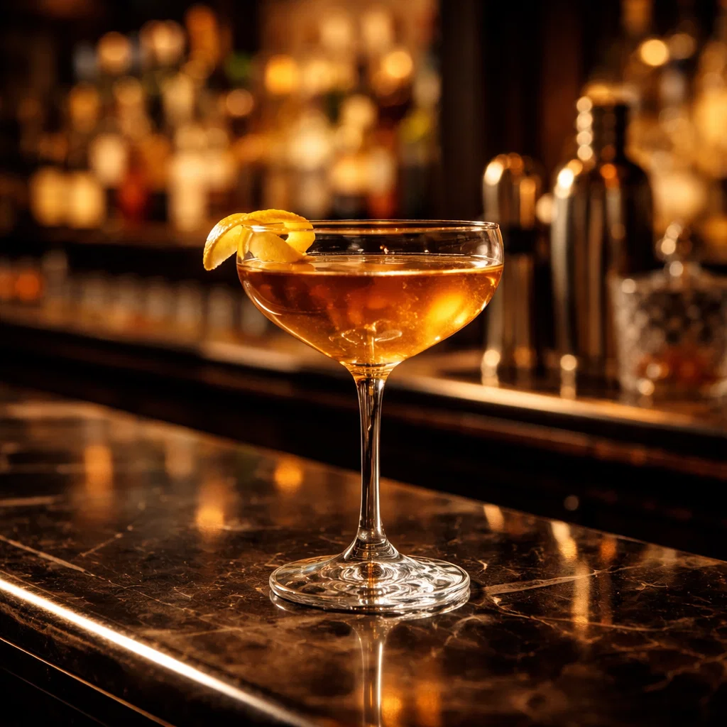 a cinematic image of a classy cocktail on a classy bar