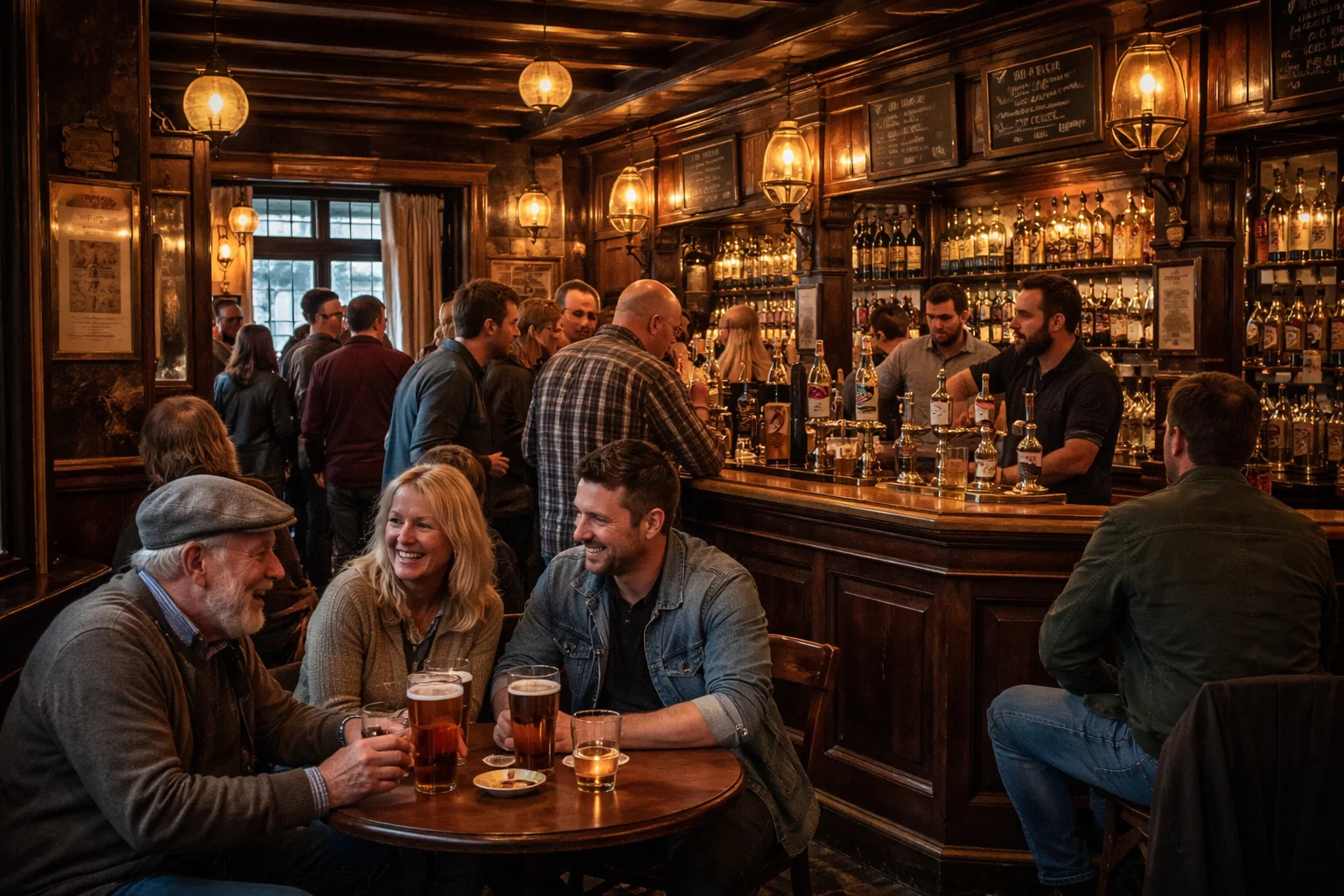 Historic pubs in Brighton- The interior of an English pub with locals enjoying themselves 