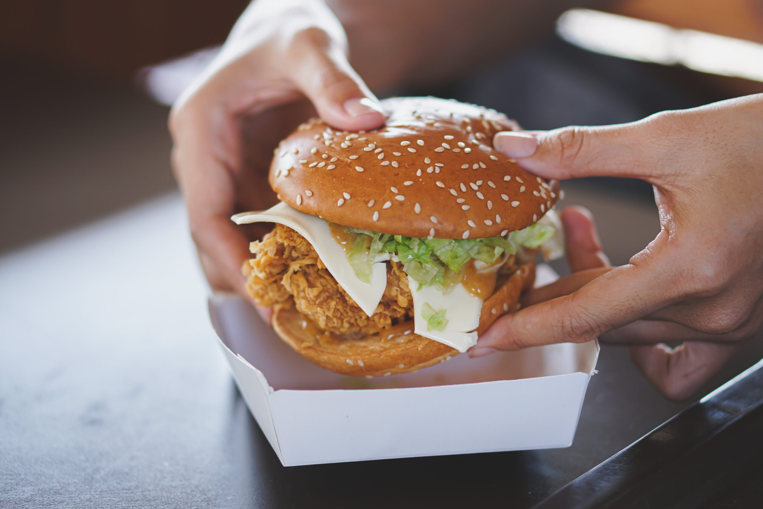 Tasty chicken burger takeaway