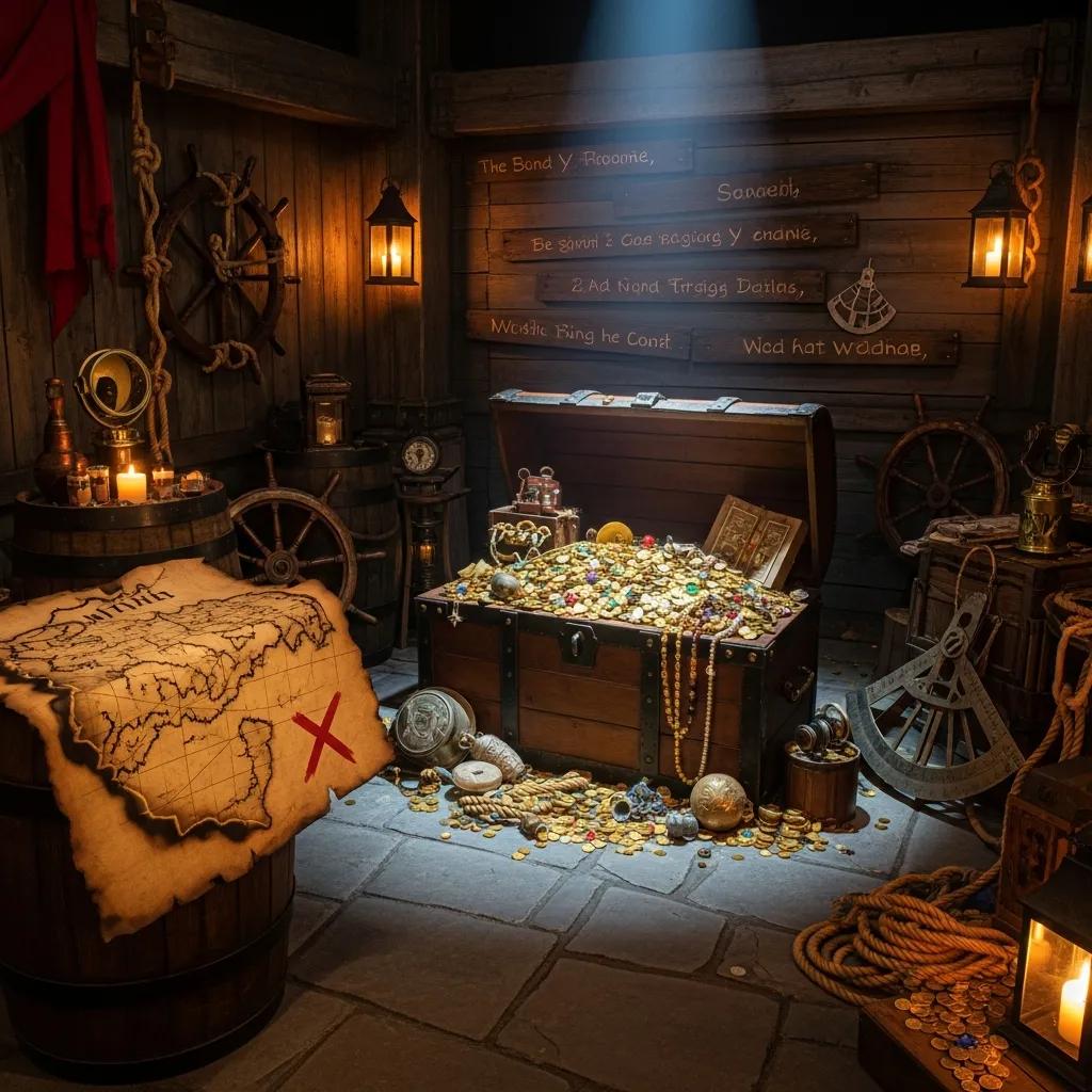 Escape Rooms in Brighton- Pirate-themed escape room set with treasure chests and nautical props for an adventurous experience