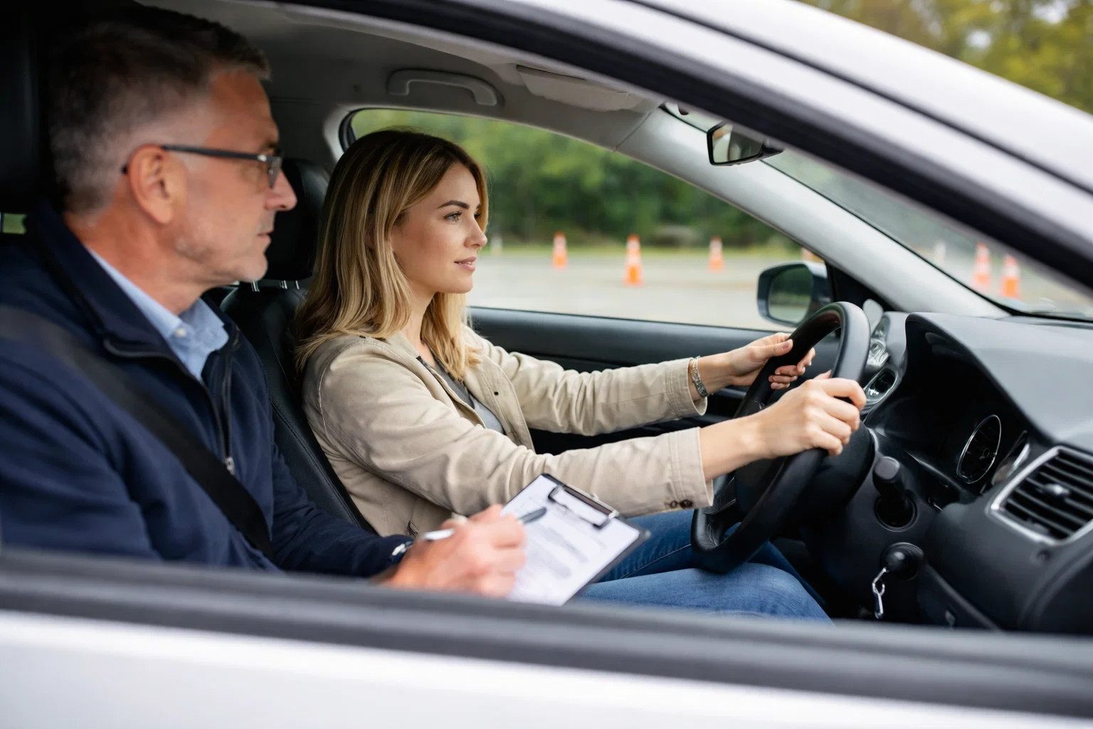 A woman taking her driving test