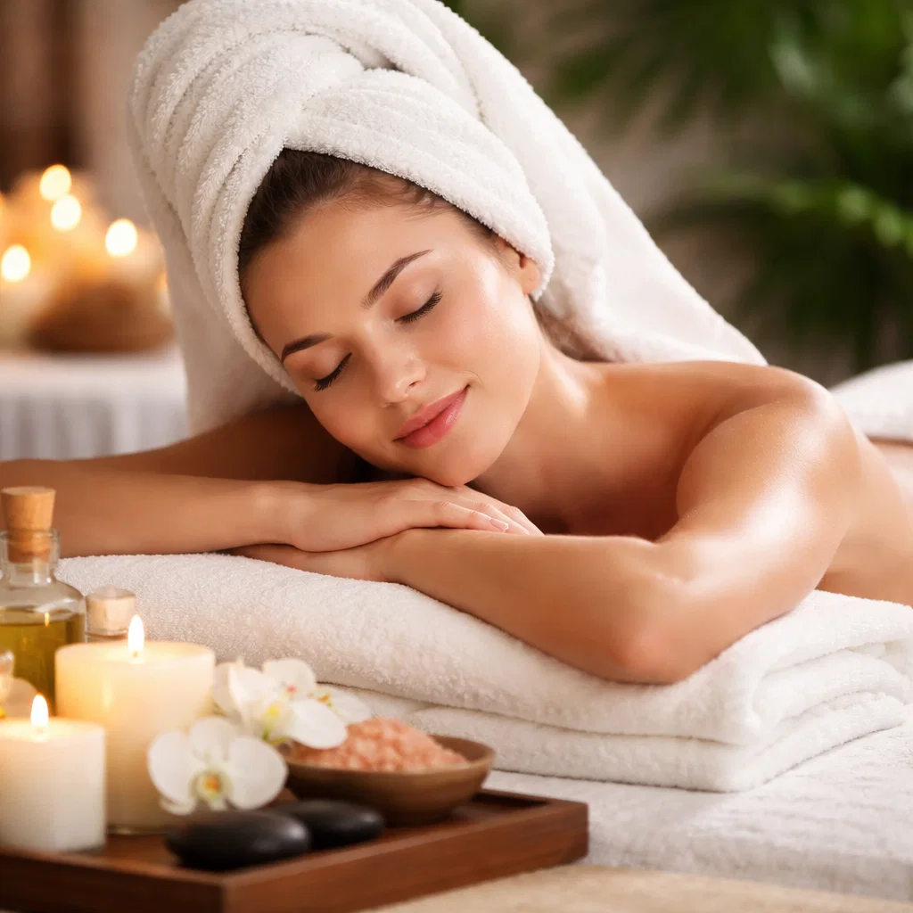 A woman relaxing at a spa
