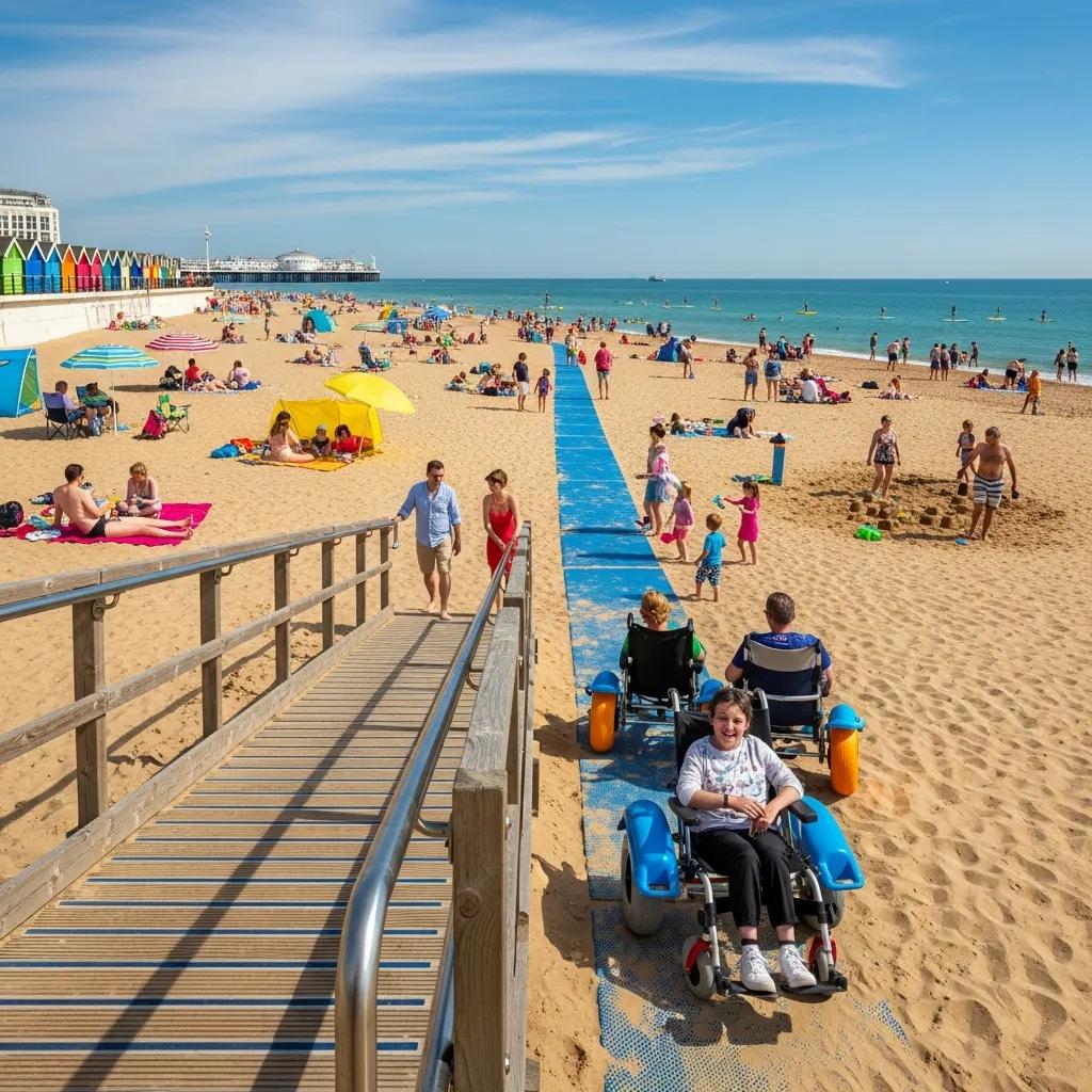Brighton beach with step-free access showcasing vibrant coastal scenery and inclusive pathways