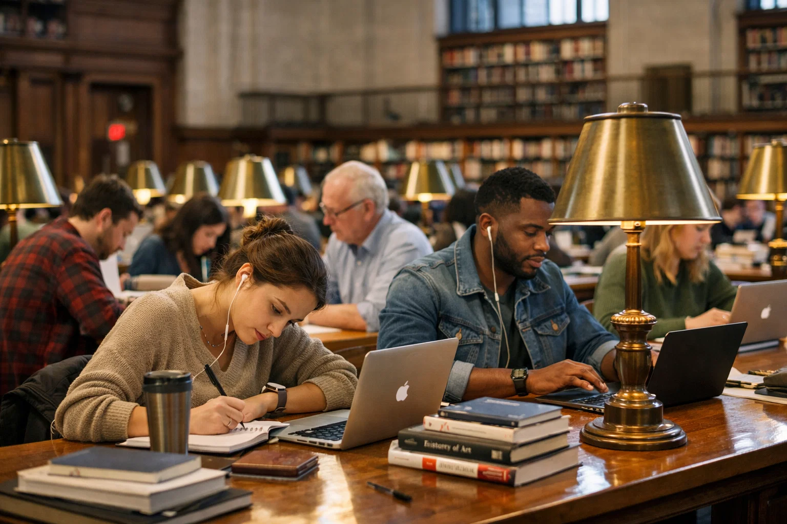 People working in a library