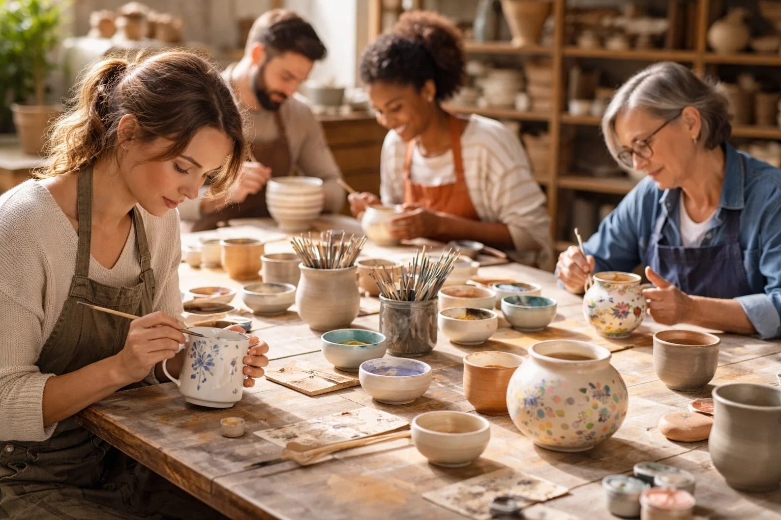 People pottery painting in Brighton