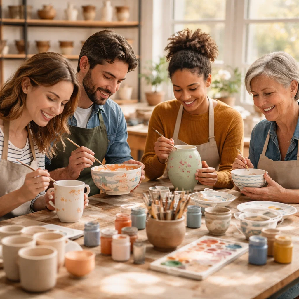 People doing pottery painting in Brighton