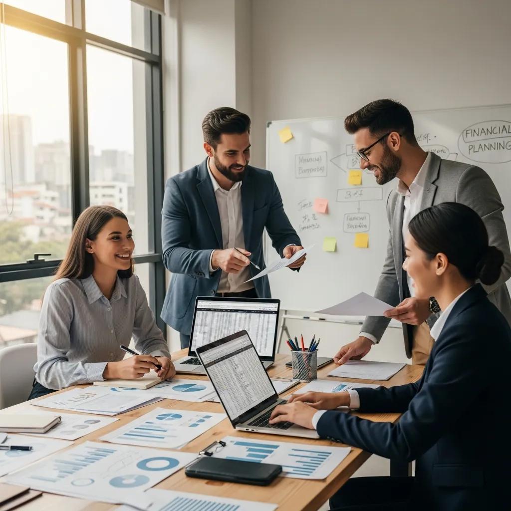 Accountants collaborating in a modern office, showcasing diverse accounting services