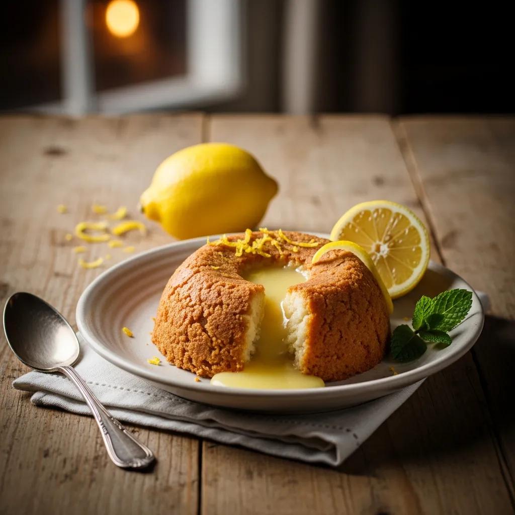 Sussex Pond Pudding with a lemon centre being served in a cosy restaurant