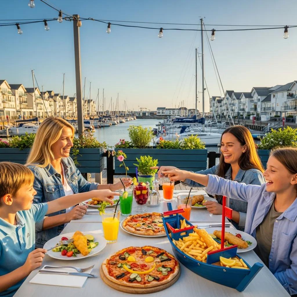 Family-friendly dining at the marina with children’s menu options