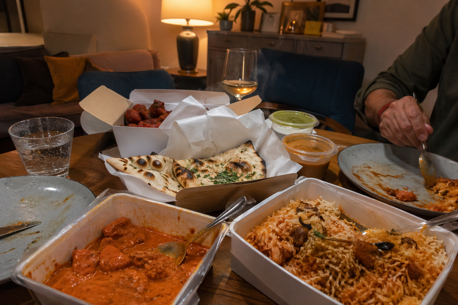 Indian takeaway at home in the UK