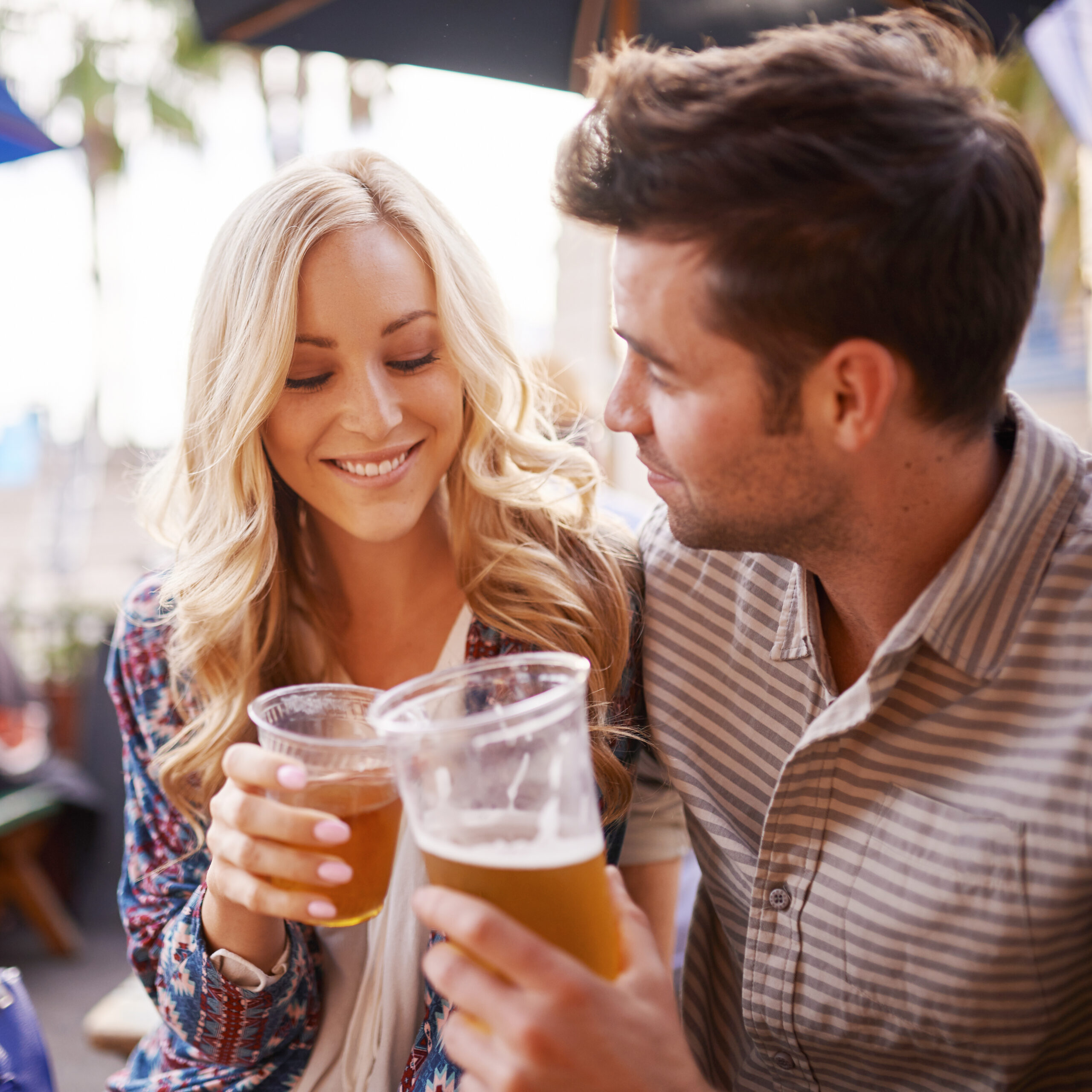 A couple at one of the beer gardens in Brighton