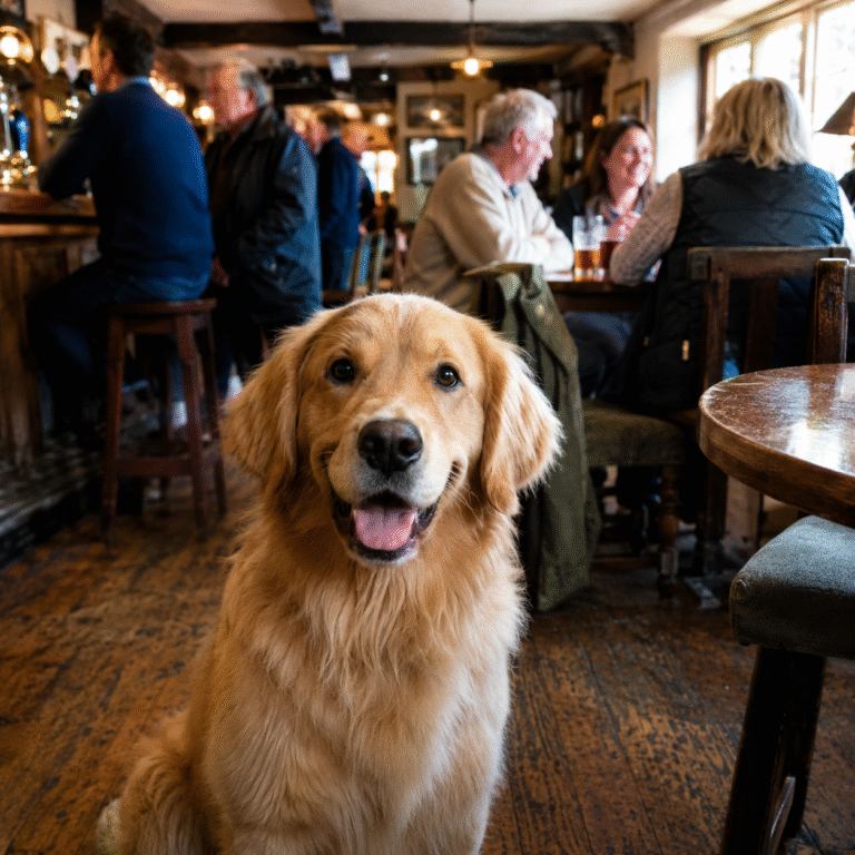 A happy dog in one of the dog friendly pubs in Brighton
