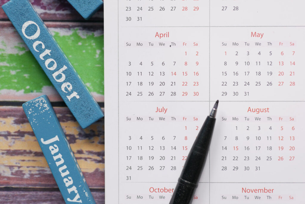 Calendar Pages With Blocks Naming The Months