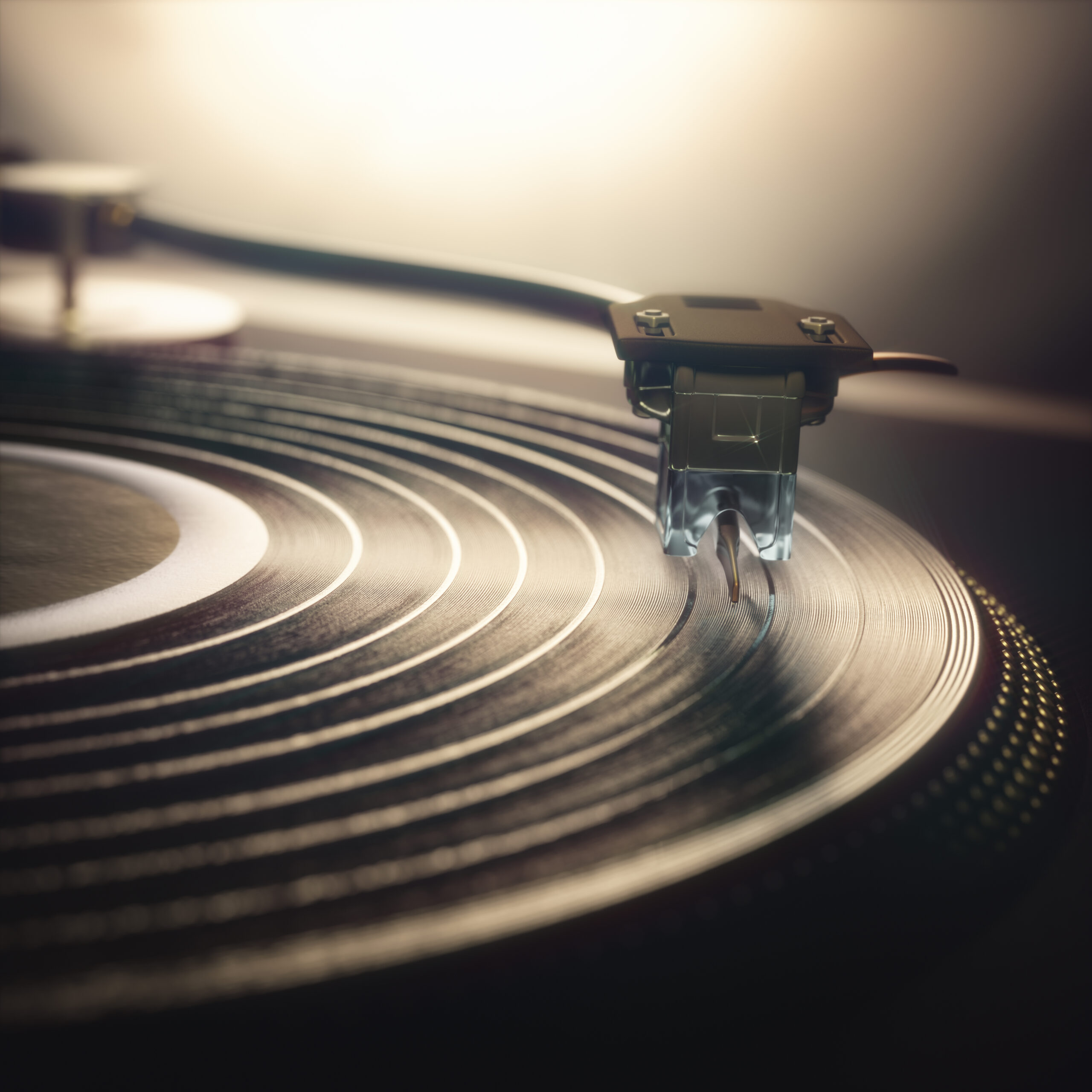 Turntable Stylus On Vinyl Record In Warm Light