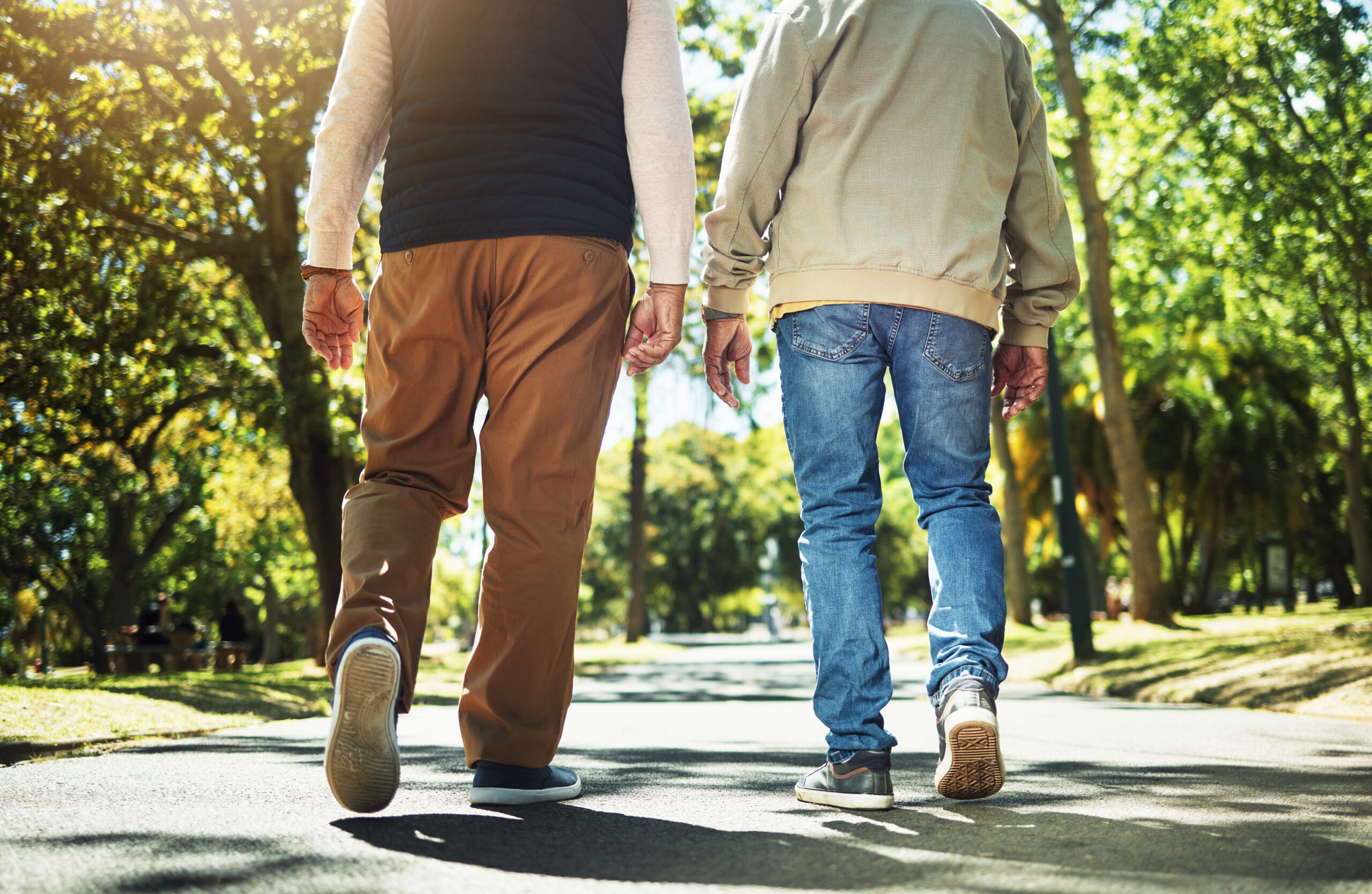 Men walking in a park