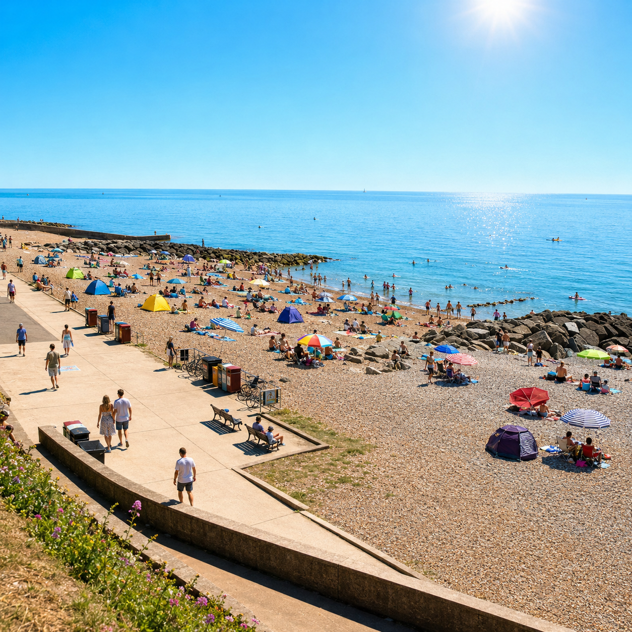 Rottingdean beach on a summers day