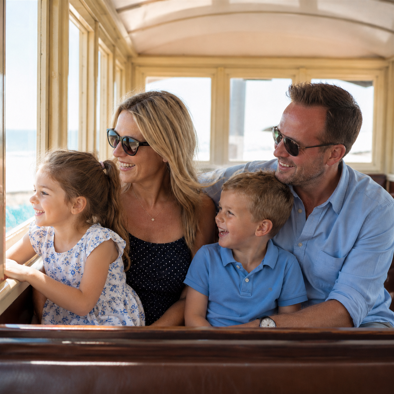 a family enjoying an electric train journey