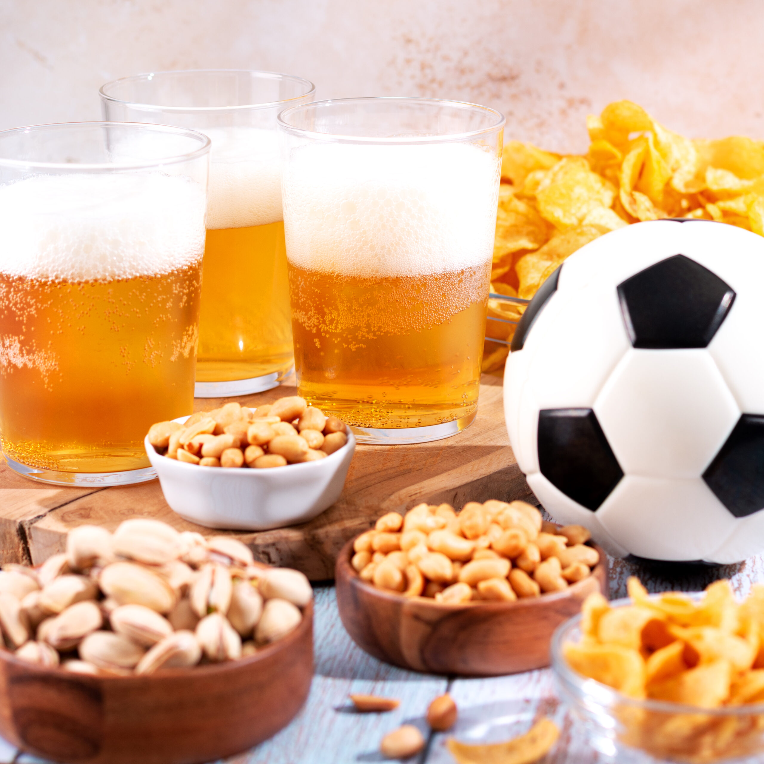 Beer With Snacks And Soccer Ball