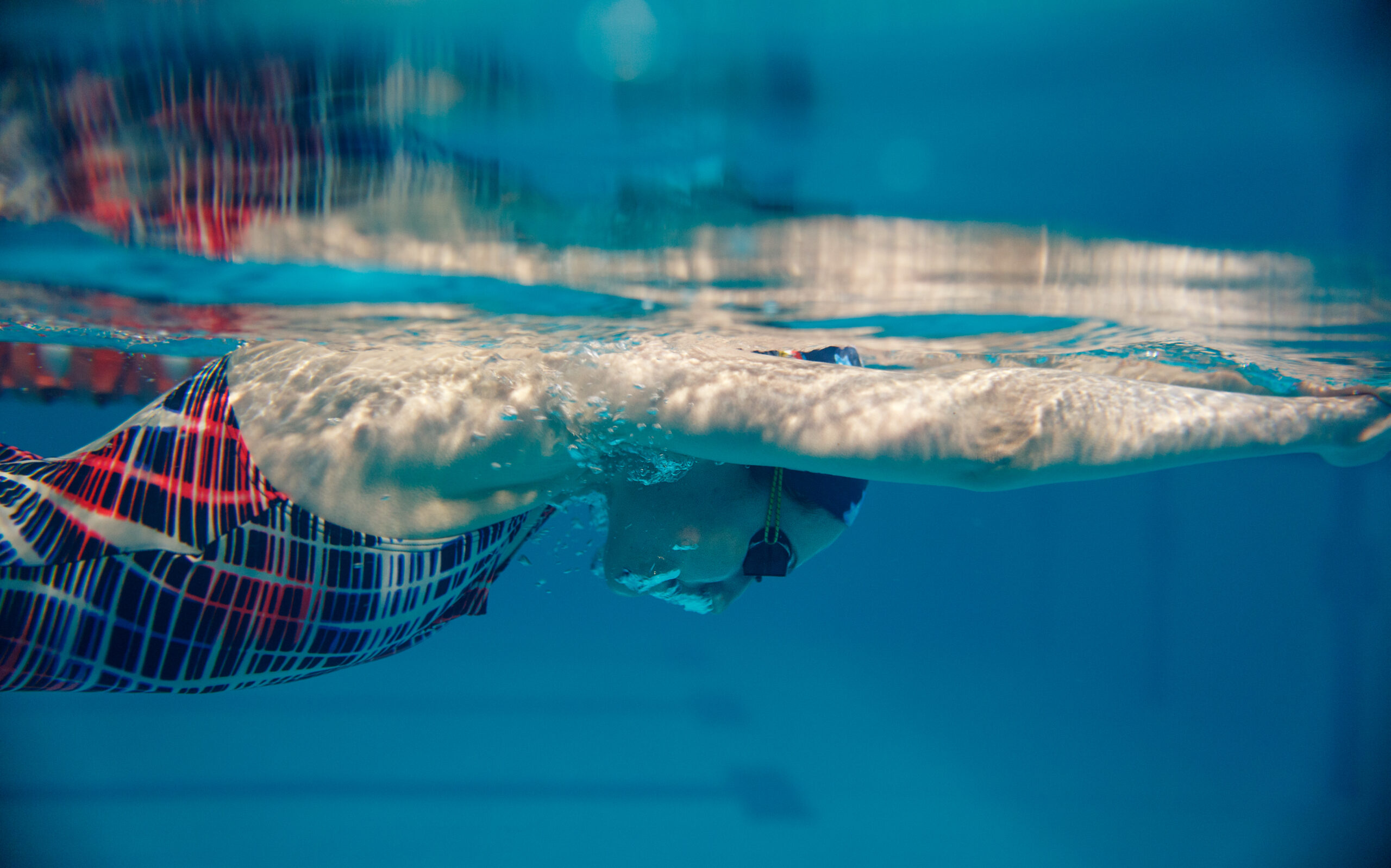 Female Swimmer Swimming In Pool Underwater View