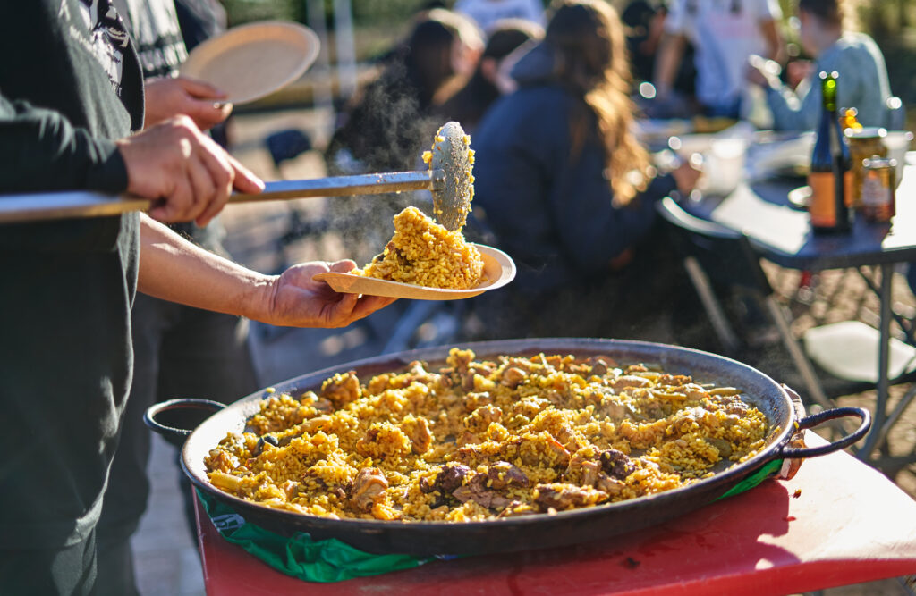 A Big Pan Of Paella At Outdoor Event 