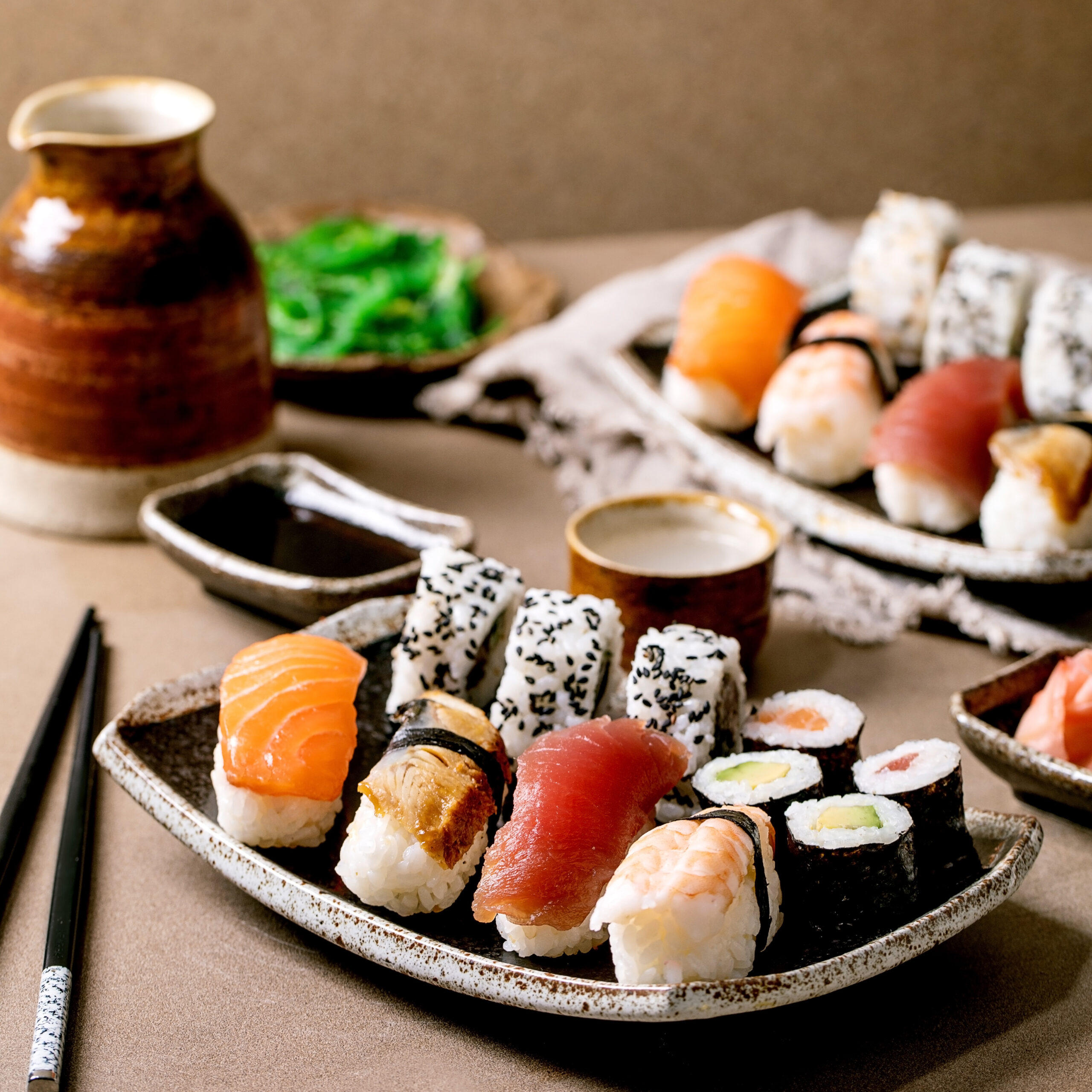 Sushi rolls set for two at one of the Japanese restaurants in Brighton