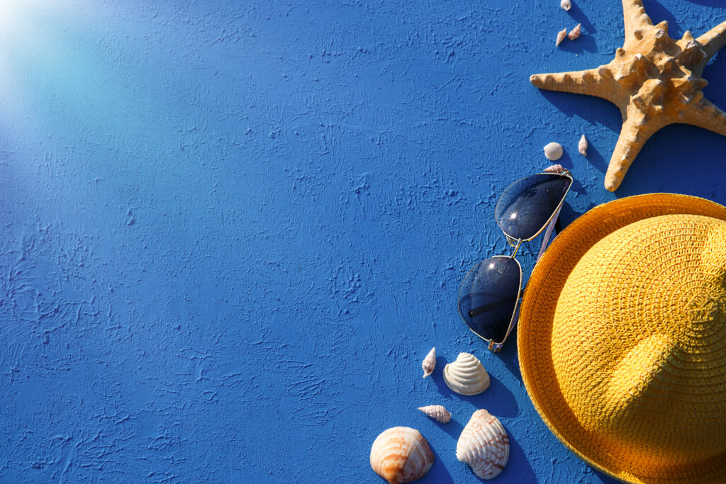 Frame with beach accessories on a nautical theme