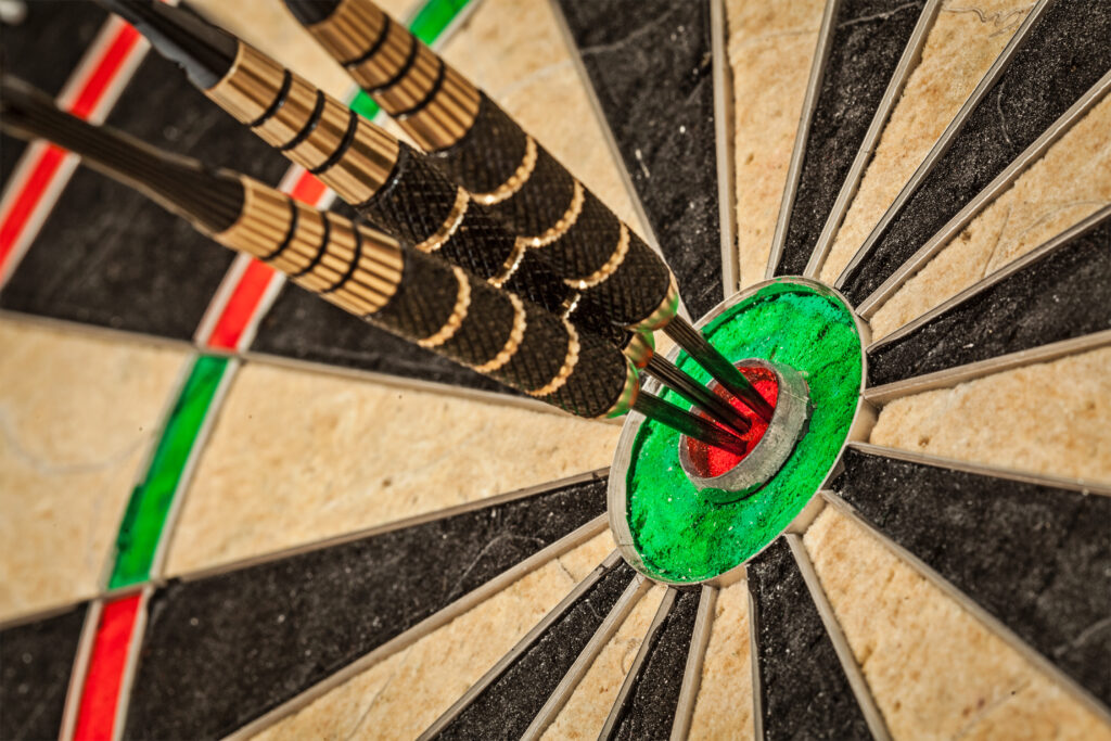 3 darts on the bullseye 