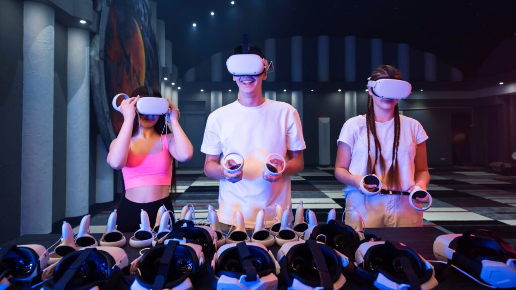 A Team Of Young Friends Using Virtual Reality