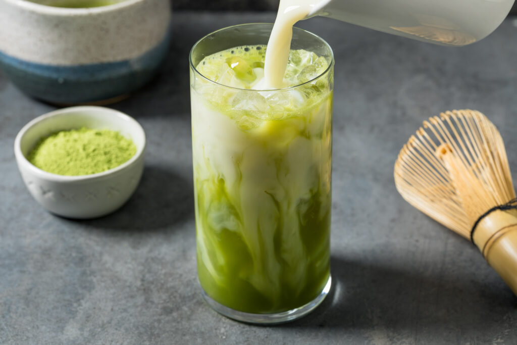 Cold Refreshing Iced Japanese Matcha Green Tea with Milk