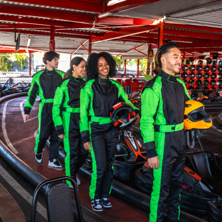 Friends getting ready to go Go-Karting